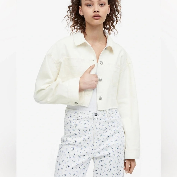 H&M twill crop  jacket warm white‎ XS - Picture 1 of 12